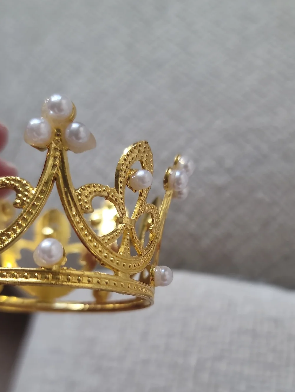 Gold Mini Crown With Pearl Accents Cake Topper